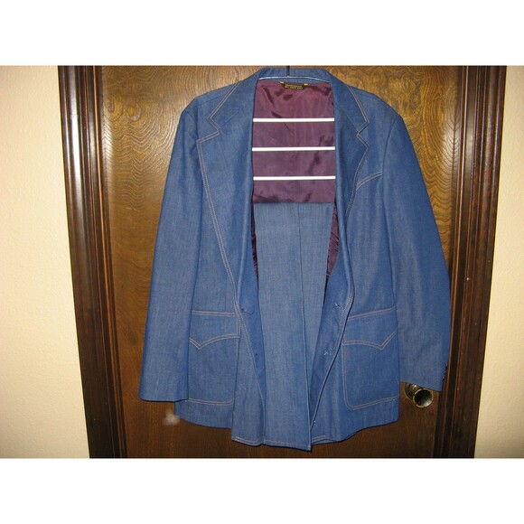 Mens Lee 1970s Denim Western Suit w Jacket Blazer & Pants Jeans Size 46R Vintage - Picture 1 of 16